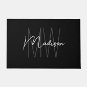 Paillasson Nom du monogramme moderne Script noir blanc (Devant)