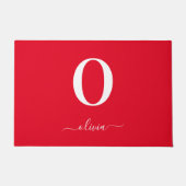 Paillasson Nom du script Monogramme Personnalisé Rouge Et Bla (Devant)