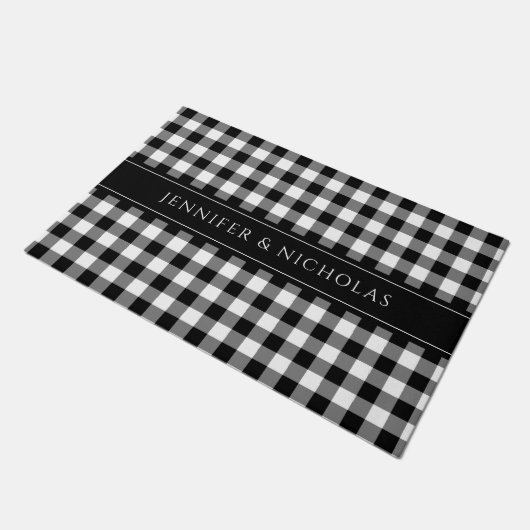 Paillasson Nom En vichy Plaid Rustique Noir Et Blanc (Incliné)