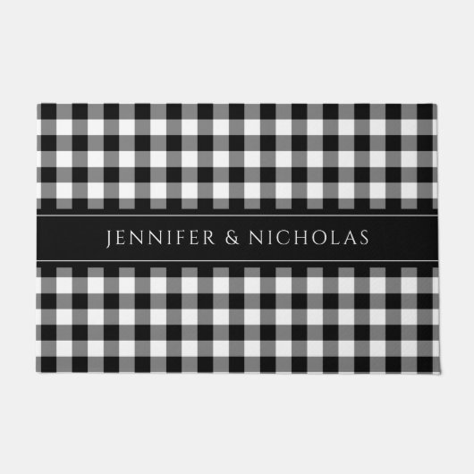 Paillasson Nom En vichy Plaid Rustique Noir Et Blanc (Devant)