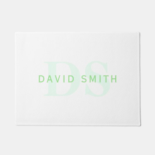 Paillasson Nom et monogramme modernes | Vert et blanc (Devant)