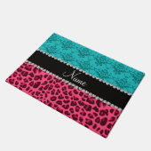 Paillasson Nom léopard rose turquoise damas (Incliné)