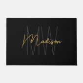 Paillasson Nom Monogramme moderne Script Black Gold (Devant)
