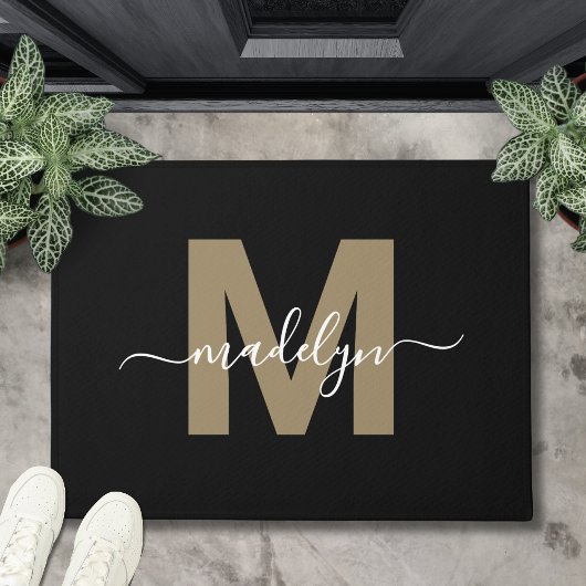 Paillasson Nom Monogramme Or Noir Moderne