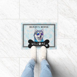 Paillasson Nom personnalisé Husky Dog Welcome House Entrée