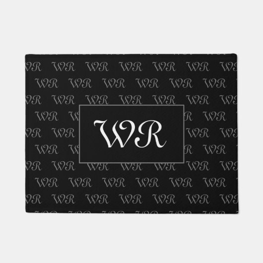 Paillasson Nom personnalisé monogramme élégant accueil noir (Devant)