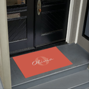 Paillasson Nom personnalisé orange Monogramme