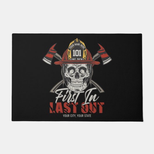 Paillasson Nom Personnalisé Pompier D'Abord En Dernier Feu De (Devant)
