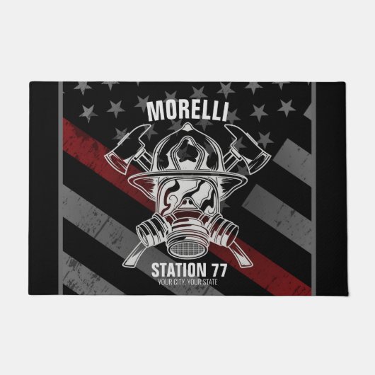 Paillasson Nom personnalisé Pompier Station du service d'ince (Devant)