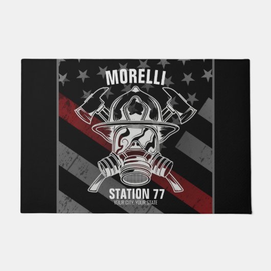 Paillasson Nom personnalisé Pompier Station du service d'ince (Devant)