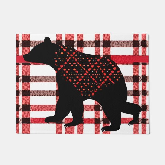 Paillasson Norwood Rustique Ours Noir Silhouette Sur Plaid (Devant)