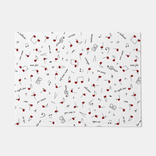 Paillasson Notes d'amour Cœurs rouges Notation musicale (Devant)