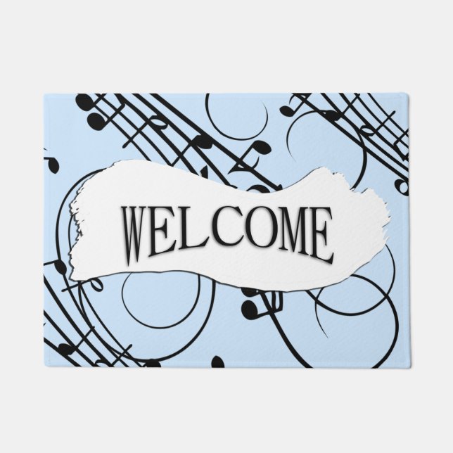 Paillasson Notes de musique fantaisie Bleu (Devant)