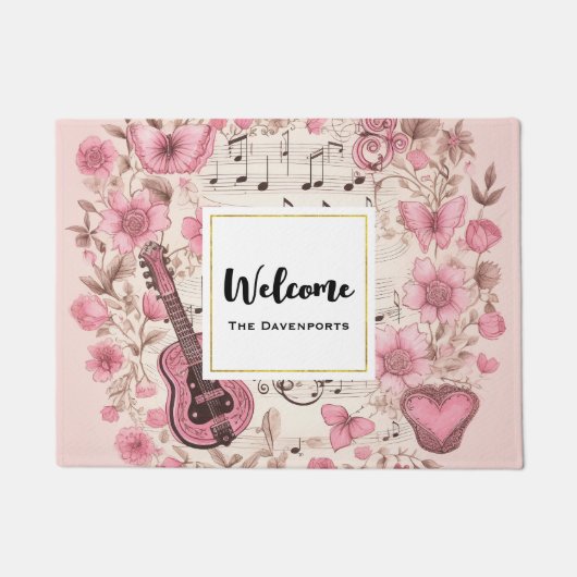 Paillasson Notes musicales et fleurs Style rétro Accueil (Devant)