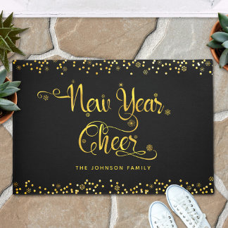 Paillasson Nouvel an Cheval Chic Gold Snowflakes Black Custom