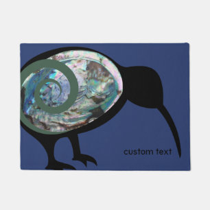 PAILLASSON NOUVELLE-ZÉLANDE KIWI NOIR PAUA FERN KORU BLEU PER