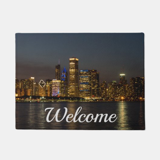 Paillasson Nuit Skyline Chicago Pano Welcome Doormat (Devant)