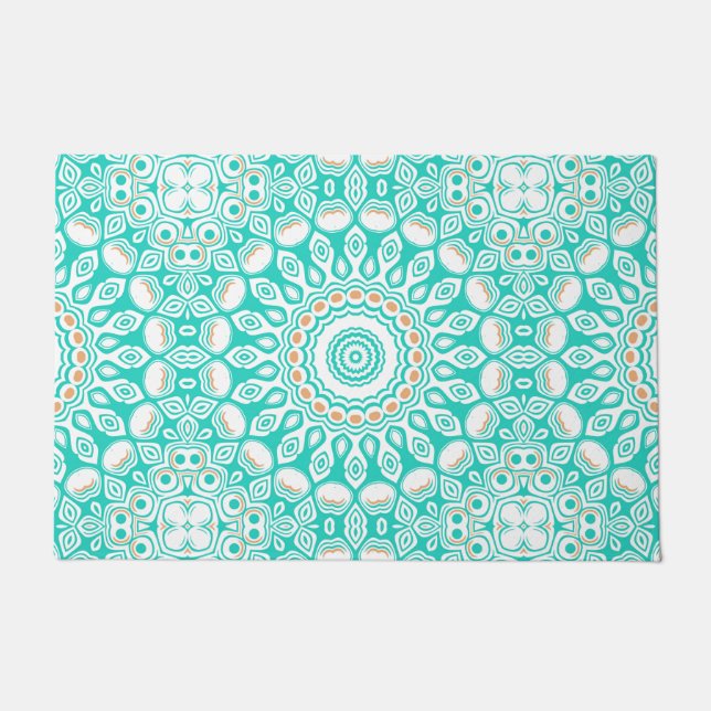Paillasson Océan Turquoise et Beige Mandala Motif (Devant)