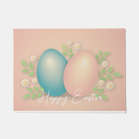 Paillasson OEufs de pâques roses et fleurs de printemps (Devant)