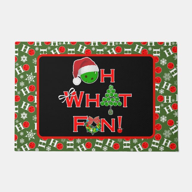Paillasson Oh What Fun Christmas Pickleball Green & Red Snow (Devant)