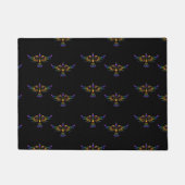 Paillasson Oiseau abstrait doré, violet et vert sur noir (Devant)