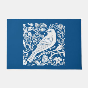 Paillasson Oiseau Art Nouveau sur une branche en bleu et blan
