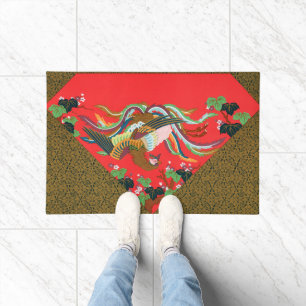 Paillasson Oiseau Phoenix Rouge Japonais Vintage Art G.A. Aud