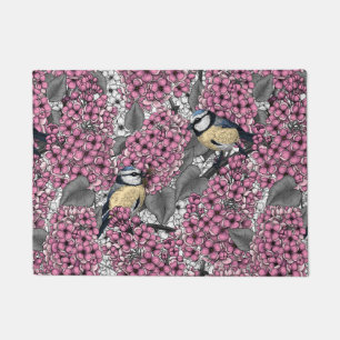 Paillasson Oiseaux dans le jardin lilas rose