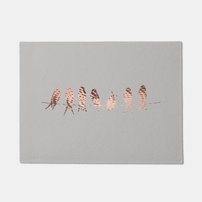 Paillasson Oiseaux de cuivre simples et modernes de gris et (Devant)
