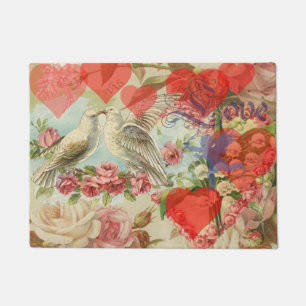 Paillasson Oiseaux de l'amour Vintage Antique Cœur