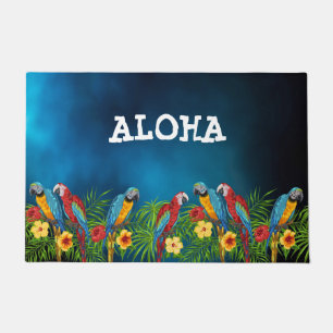 Paillasson Oiseaux de perroquets bleus de la marine aloha est