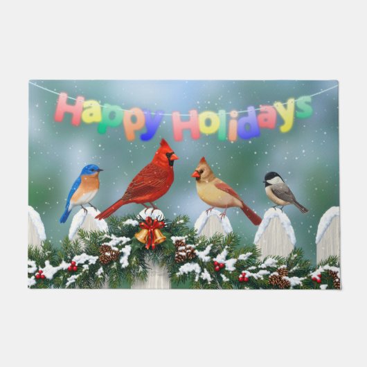 Paillasson Oiseaux de vacances et Garland de Noël (Devant)