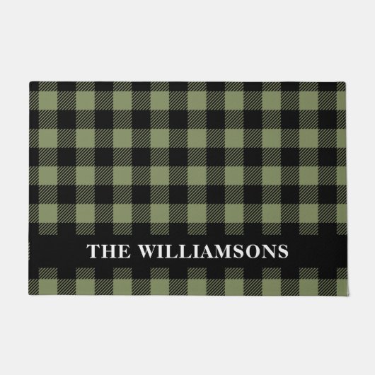 Paillasson Olive Green Black Buffalo Check Plaid Personnalisé (Devant)
