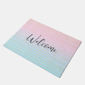 Paillasson Ombre bleu rose avec lignes or minces Bienvenue (Incliné)