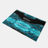 Paillasson Or noir & Agate Turquoise, Monogramme blanc & Nom (Incliné)