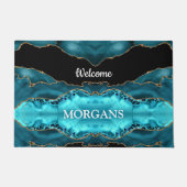Paillasson Or noir & Agate Turquoise, Monogramme blanc & Nom (Devant)