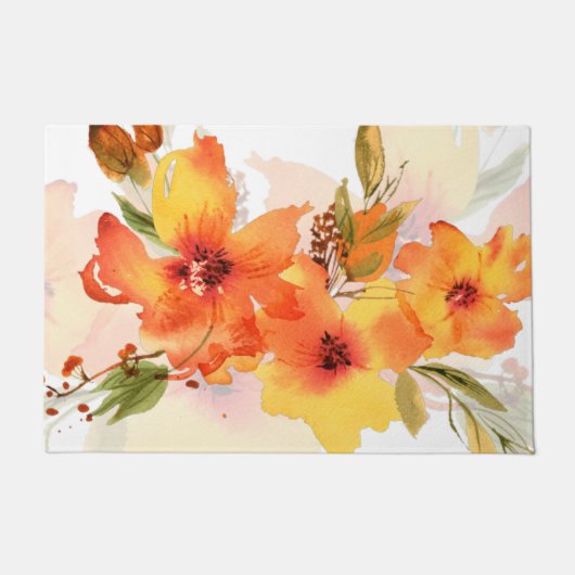 Paillasson Orange aquarelle automne floral (Devant)
