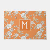 Paillasson Orange Chinoiserie Fleurs Monogramme (Devant)