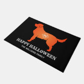 Paillasson Orange Golden Retriever Halloween heureux (Incliné)