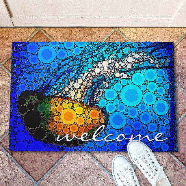 Paillasson Orange Jellyfish Blue Ocean Welcome Script Moderne (Créateur téléchargé)