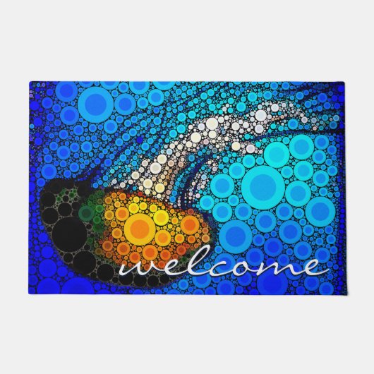 Paillasson Orange Jellyfish Blue Ocean Welcome Script Moderne (Devant)