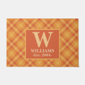 Paillasson Orange Plaid Automne AUTOMNE Monogramme Nom de fam (Devant)