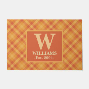 Paillasson Orange Plaid Automne AUTOMNE Monogramme Nom de fam