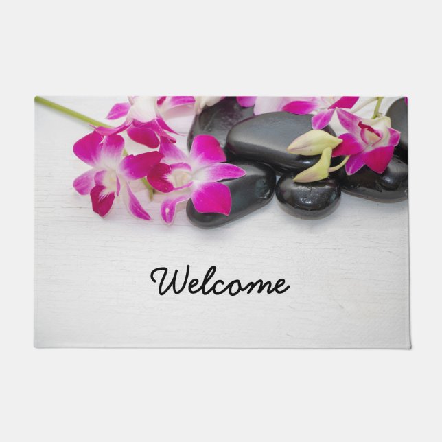 Paillasson Orchidée violette avec pierres chaudes dans le spa (Devant)