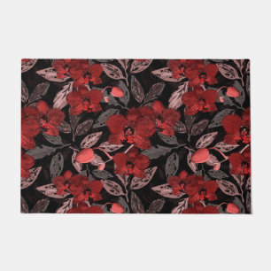 Paillasson Orchidées rouges sur noir.