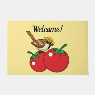 Paillasson Organic lover Sparrow Eating Red Tomato Texte