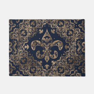 Paillasson Ornement de luxe Fleur de lis - or et bleu foncé