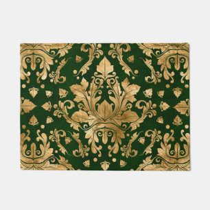 Paillasson Ornement Vintage oriental en damas - Vert et or