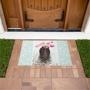 Paillasson Otter mignonne avec Coeurs d'Amour Rose