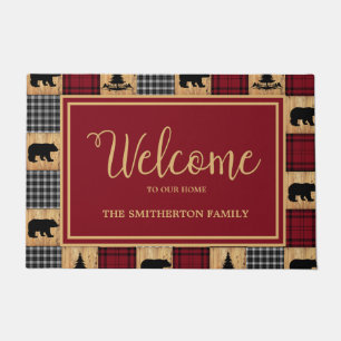 Paillasson Ours en carreaux de Buffalo rustiques Arbres Bois